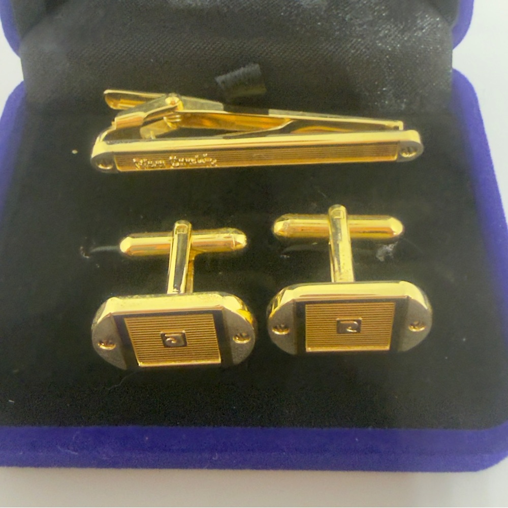 Vintage #13 Pierre Cardin Gold Cufflinks and Tie Clip Set